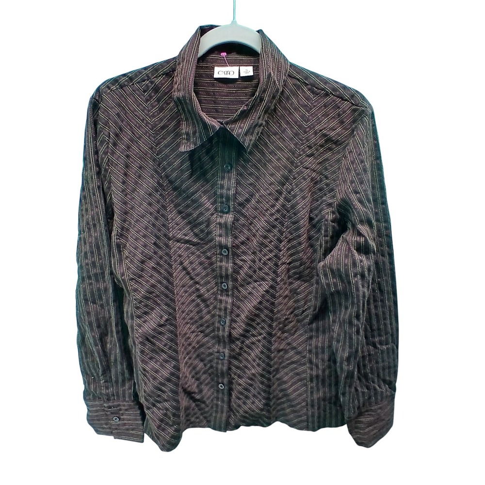 Cato Button Down Shirt XL‎ Black Brown Striped Chevron Dark Academia Career
